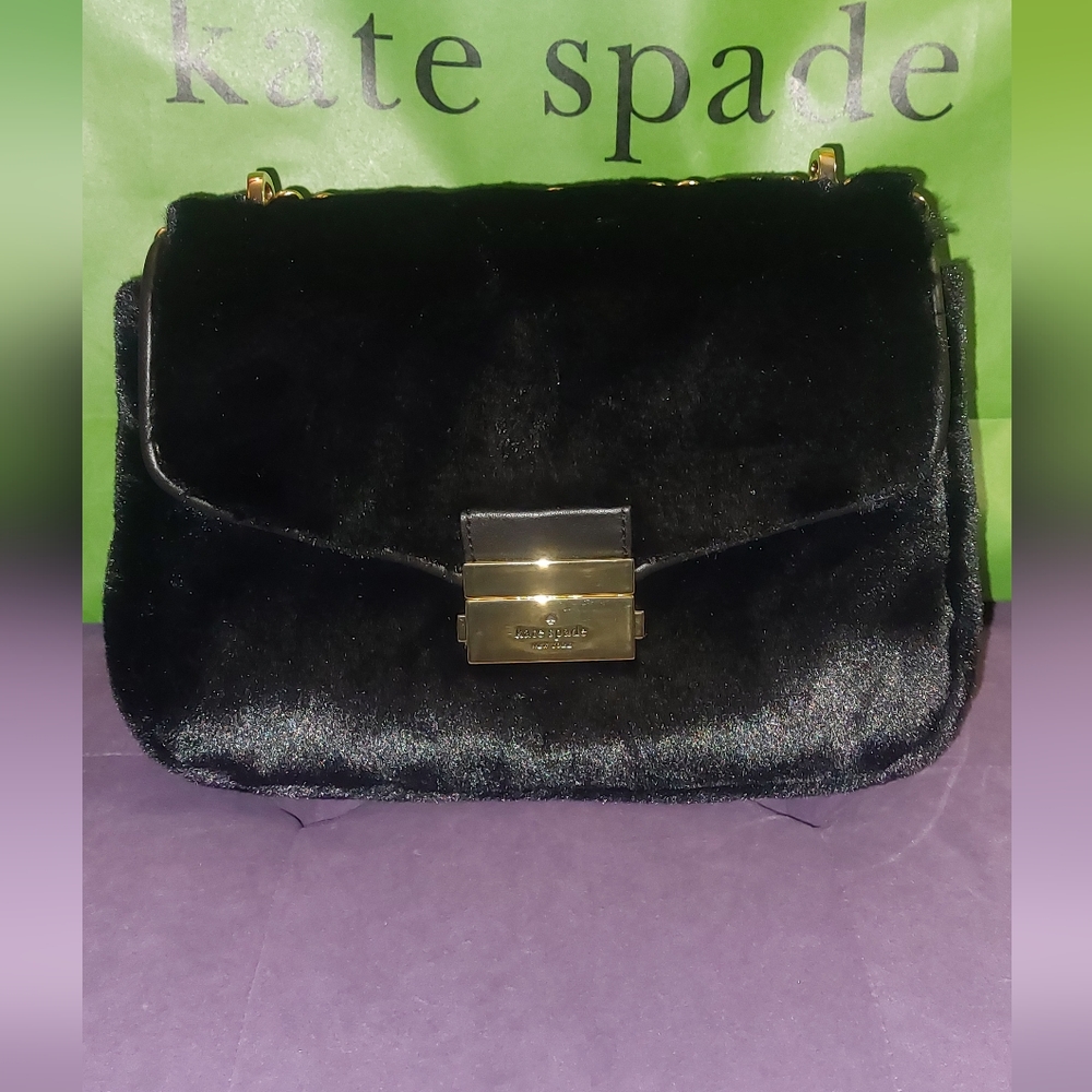 Kate Spade Carey Faux Fur Small Flap Shoulder Bag in Black